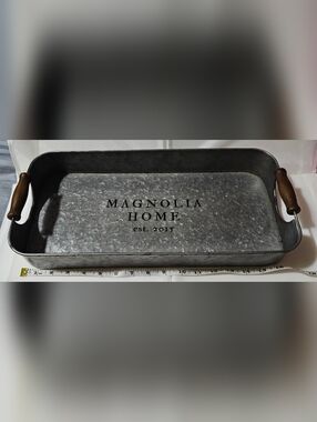 Magnolia Home Galvanized Tray with Black Lettering - Gray